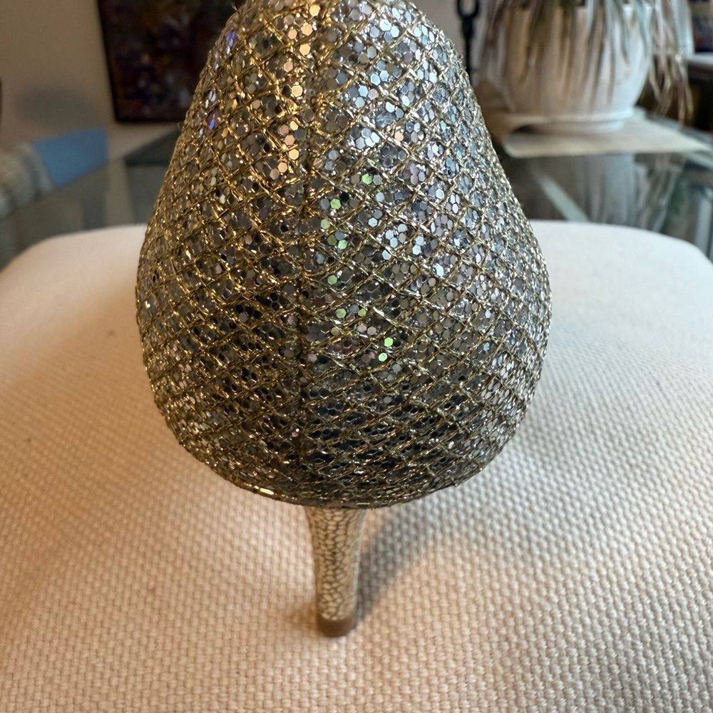 Jimmy Choo Isabel Metallic Gold/Champagne Glitter Peep Toe Pump. Size 38. - Picture 4 of 8